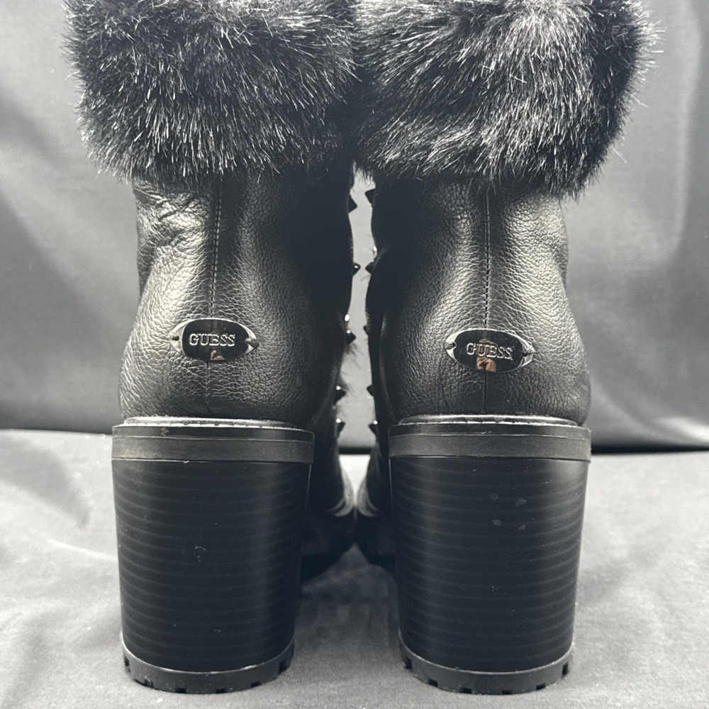 Size 8 - Guess Galway Faux Fur Ankle Boot Platform Black - Picture 7 of 8